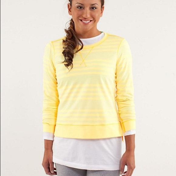 lululemon athletica Tops - Lululemon | Run Warm Up Crew Top | Mellow Yellow Stripe | Size 4